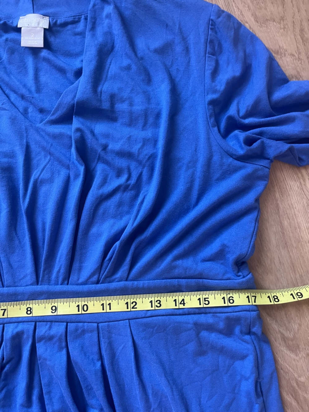 Chicos Classic Blue Dress Pleated Sleeves and Waist Knee Length Pockets Sz 12/14 - Picture 14 of 15